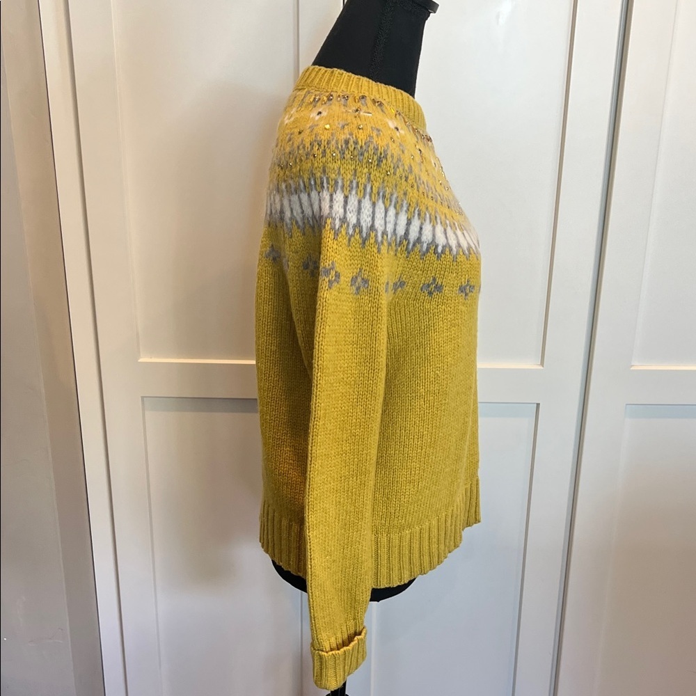 J.Crew Jewel Embellished Fair Isle Sweater Yellow Gold Size Medium - Picture 5 of 8